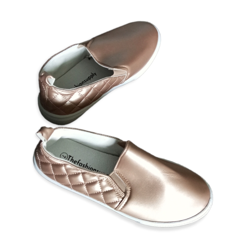 New rose gold metallic slip in shoes size 7